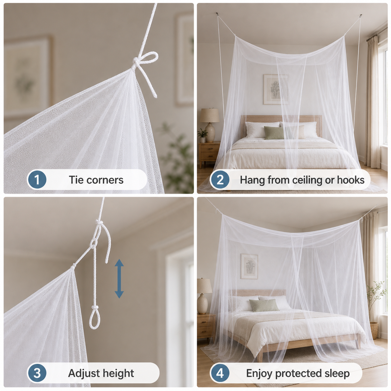 Mosquito net installation and packing style reference