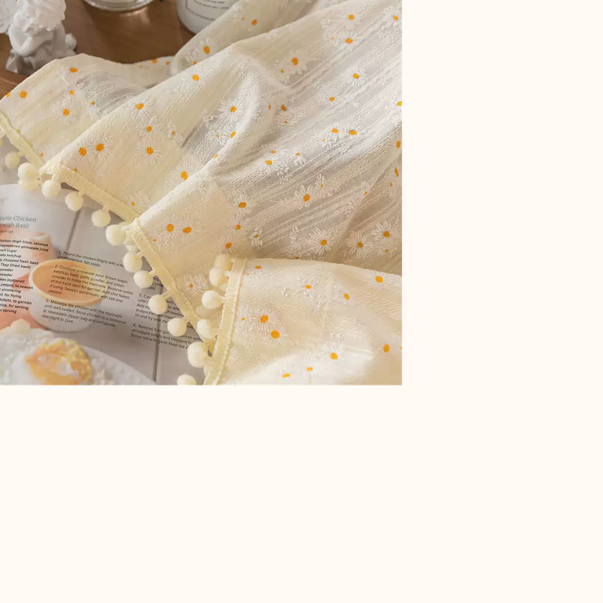 Soft cottage textile detail for apron category